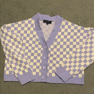 Lilac and Cream Checkered Cardigan